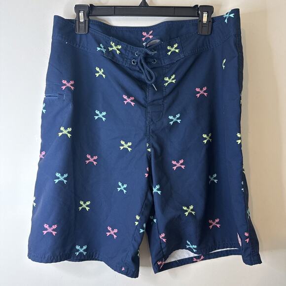Vineyard Vines Board Shorts Men's Sz 33 Navy Blue All Over Print Fish Bones Swim - Picture 1 of 10